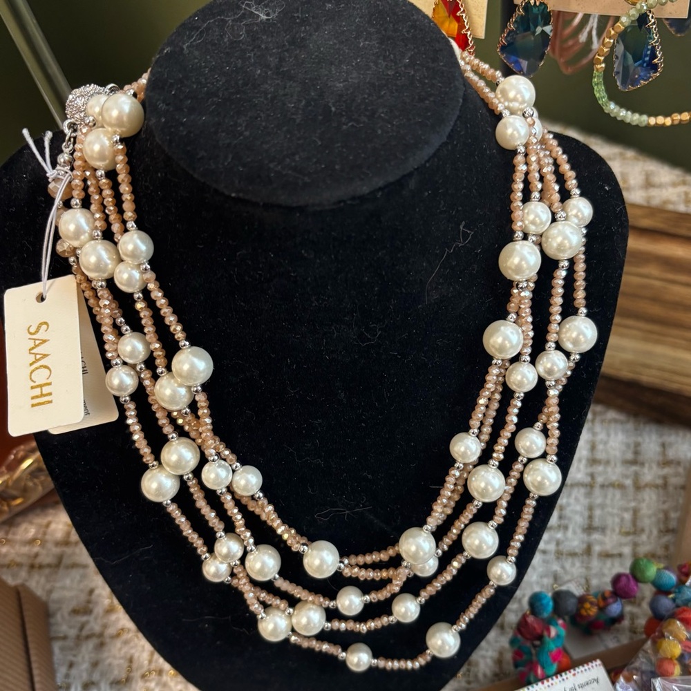 Convertible Multi-Layer Pearl & Crystal Necklace by Saachi - Picture 5 of 5